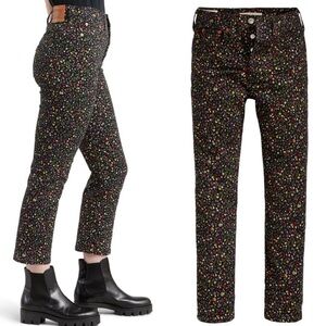 Levi's Wedgie Straight Secret Garden Black Floral Ankle High Waist Jeans Size 31